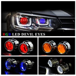 2.5'' 8.0 Bixenon Projector Lens Headlight Red Blue APP RGB LED Devil Eyes DIY - Picture 1 of 15