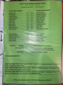 6/5/2004 IPSWICH V NOTTINGHAM FOREST Reserves Teamsheet - Picture 1 of 1