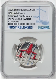 Piefort! 2025 UK Great Britain Proof RAF Red Arrows Silver 50 Pence PR70 UC NGC - Picture 1 of 2