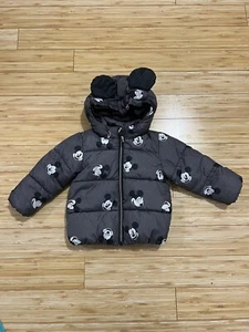 Toddler H&M Disney Mickey Mouse Puffer Jacket Size 2T Disneyland Removable Hood - Picture 1 of 6