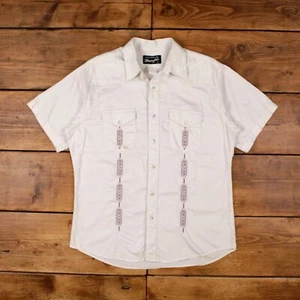 Camisa Western Vintage Wrangler Snap L Años 90 Bordada Para Hombre Manga Corta Blanca - Imagen 1 de 8