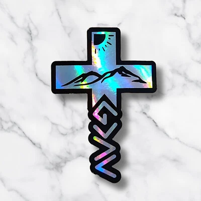 KWL CREATIONS Holographic God is greater than the highs and lows cross sticker