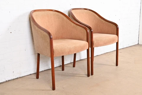 Ward Bennett for Brickel Associates Landmark Sculpted Ash Upholstered Tub Chairs Cover