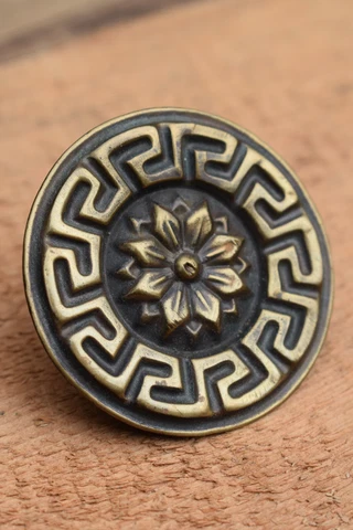 Victorian Servants Bell Brass Roundel Centre Geometric Design Vintage Reclaimed Cover