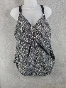 Ava Viv Tankini Geometrisch Crisscross Badeanzug Oberteil Größe 20 W Schwarz Weiß - Bild 1 von 10