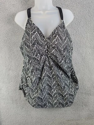 Ava Viv Tankini  Geometric Crisscross Swimsuit Top Size 20W Black White - Image 1 of 4