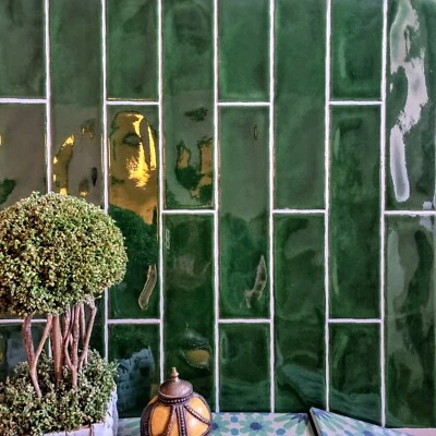 Full Tile Sample: Cottage Gloss Victorian Green Bathroom Kitchen Wall Tiles - Image 1 of 2