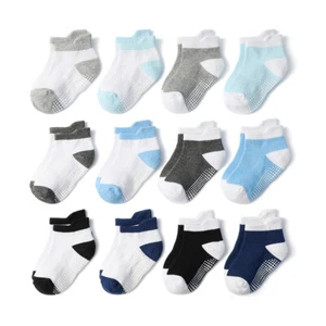 12 pares de calcetines antideslizantes al tobillo para niños pequeños bebé niño algodón agarre deslizamiento bebés - Imagen 1 de 18