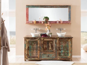 Waschtisch mit Spiegel Blue Lagoon Badset massiv Holz Badmöbel Schränke Set - Bild 1 von 11