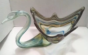 Vintage mundgeblasenes Kunstglas SCHWAN. SCHALE EUC Multicolor Herzstück - Bild 1 von 8