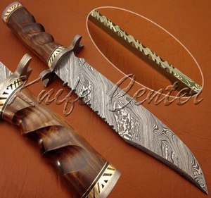 SCHÖNES MASSGESCHNEIDERTES HANDGEFERTIGTES DAMASTSTAHL JAGD BOWIE MESSER MIT WALNUSSHOLZ - Bild 1 von 10