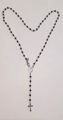 Collana Del Rosario Unisex Ananda 925 RSCL06 In Argento Con Sfere Nere - Immagine 1 di 3