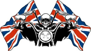 Hells Angel Grim Reaper Skull Union Jack Flags British Motor Bike Sticker - Picture 1 of 1