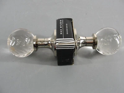 MAX STUDIO HOME CLEAR CUT GLASS CHROME INTERIOR DOOR KNOB 🌿 LEAF IVY SET NEW - Image 1 of 4