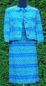 Vintage 1960's Silk Print Sheath Dress With Matching 3/4 Sleeve Jacket Size 12 - Picture 1 of 12