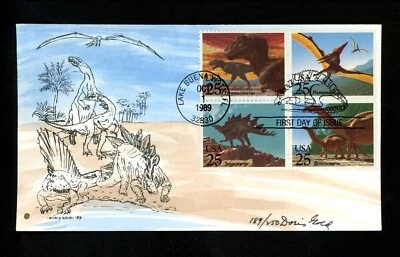 US FDC #2422-2425 Doris Gold Painted HP 1989 FL Prehistoric Animal Dinosaurs HC - Image 1 of 2