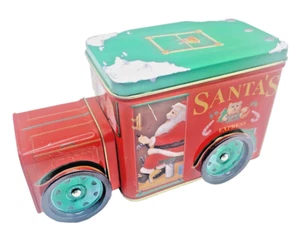 Santa's Truck Christmas Tin Can with  Lid for Cookies or Candy Storage - Picture 1 of 6
