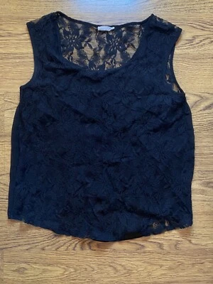 Soprano Womens Lined Lace Sleeveless Tank Top Blouse Black Size Medium  - Image 1 of 4