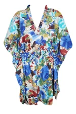 Women Short Floral Cotton Kaftan Kimono Sleeve Beach Coverup TUNIC  