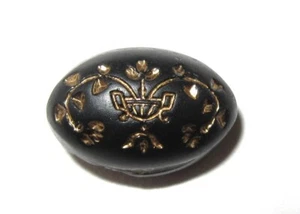 Antique Black Glass Button Small Oval with Urn and Sprays of Flowers - Picture 1 of 4