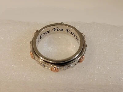 Anillo giratorio de plata de ley grabado en rosa talla 7 Foto 1 de 4