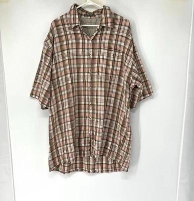 Haggar Men's Casual Plaid Shirt Size XXL linen blend Short Sleeve Plaid - Image 1 of 4
