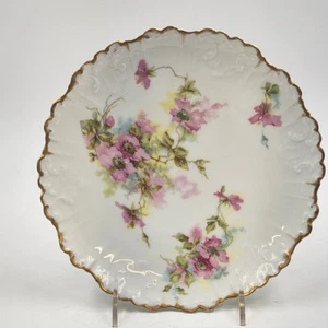 Limoges Frankreich weißer Teller mit handbemalten Blumen & Goldrand von B&H 1890 8,5"x1" - Bild 1 von 10