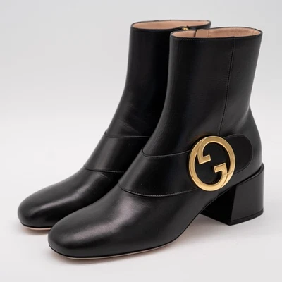 size 41G 11 US Gucci GG Blondie Black Leather Ankle Boots Gold - Image 1 of 4