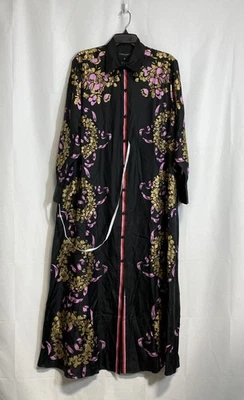 Cynthia Rowley Women Black Floral Gold Silk Shirt Dress Size Medium NWT - Image 1 of 4