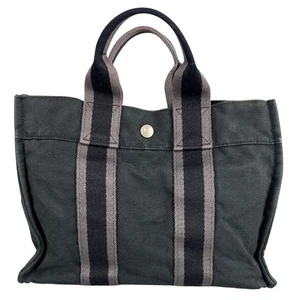 Thrashed Hermes Herline Canvas Tote Black Gray Interior Zip Pocket Quiet Luxury - Picture 1 of 12
