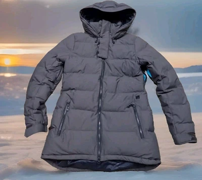 VOLCOM SNOWBOARDING “True To This” LONG EQS DOWN JACKET Womens sz Large Gray 15K - Image 1 of 4