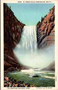 Great Falls from Below Yellowstone National Park Linen Postcard - Picture 1 of 2