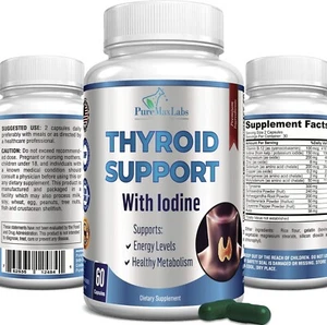 Thyroid Support w/ Iodine Supports Energy Level & Healthy Metabolism 60 Capsules - Picture 1 of 6