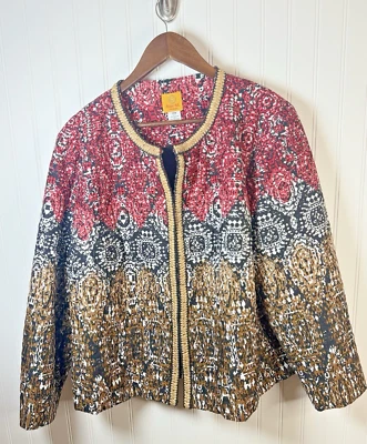 Ruby Rd. Plus Size 18W Embellished Jacket Printed Border Trim - Image 1 of 4