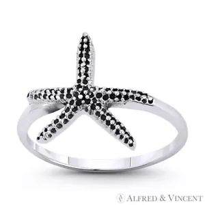 Starfish Animal Charm Right-Hand Beachbum Boho Stack Ring in 925 Sterling Silver - Picture 1 of 1