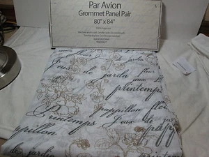 Lux Design & Textile Semi-Sheer Grommet Panel Pair 80x84 PAR AVION ~ Taupe/Black - Picture 1 of 7
