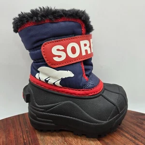 Sorel Snow Commander Boots Toddler Boys 4 Blue Red Fleece Lined Winter Snow - Picture 1 of 11