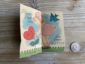 Little Girl, Heart Shaped Flower, Please Pick Me, Vintage Valentine, Card - Picture 1 of 3