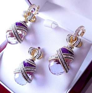 SALE ! SUPERB ENAMEL EGG PENDANT & EARRINGS SET STERLING SILVER 925 w/ AMETHYST - Picture 1 of 1