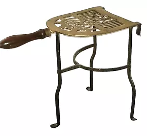 Trivet camino, supporto bollitore, ottone massiccio e ferro battuto, piede penny, 12"t - Foto 1 di 12