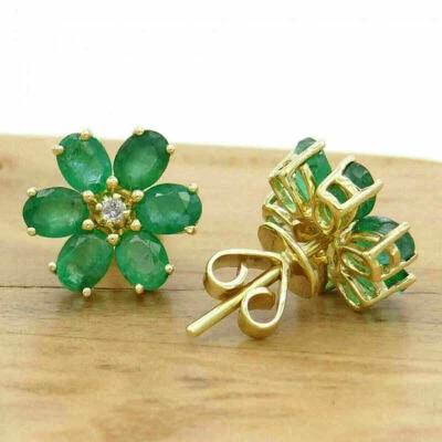 2 Ct Simulierte Oval Schliff Smaragd Diamant Ohrstecker 14k Gelb Vergoldet - Bild 1 von 4