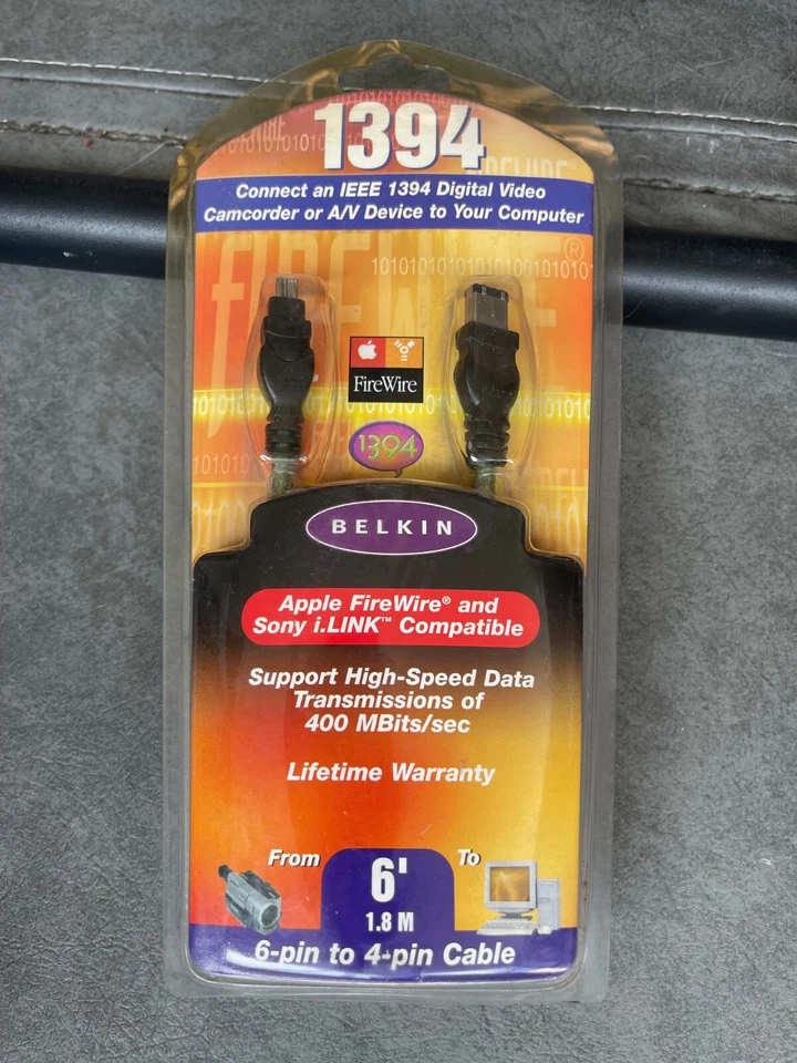 6' Belkin 1394 Firewire Cable (6-pin to 4-pin), factory sealed - Image 1 of 1