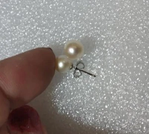 new 6.5MM real natural Akoya white Round pearl earrings14k white gold - Picture 1 of 7