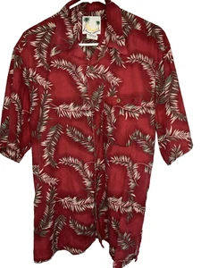Banana Cabana Classy Red Silk Shirt Hawaiian Style Button Up Men's Size Large - Picture 1 of 8