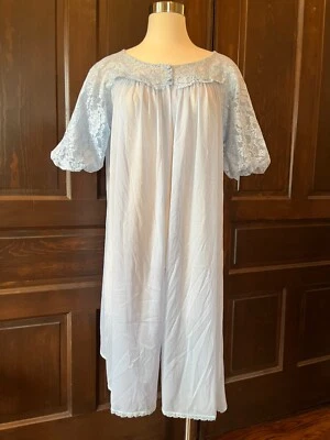 Vtg Vanity Fair Sheer Dressing Gown Robe Nylon Light Blue Lace Sleeves Size 34 - Image 1 of 4