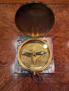 Beautiful Maritime Victorian Brass 3" Diameter Compass With Cover & Original Box - Picture 1 of 8