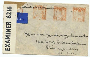 Gran Bretaña 1941 medidor rojo cobertura censor corredor de seguros de Londres a Illinois EE. UU. - Imagen 1 de 2