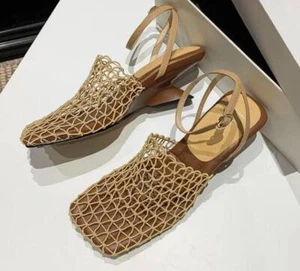 Women's 2024 Fashion Simple Breathable hollow weaving net One-line buckle shoes - Picture 1 of 11