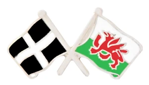 Wales Flag & Cornwall St Piran's Flag Friendship Courtesy Pin Badge - Picture 1 of 3