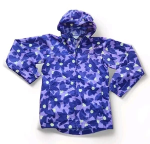Lands End Youth Jacket Purple Flowers Girls XL 16 Windbreaker Kids EUC Packable - Picture 1 of 8